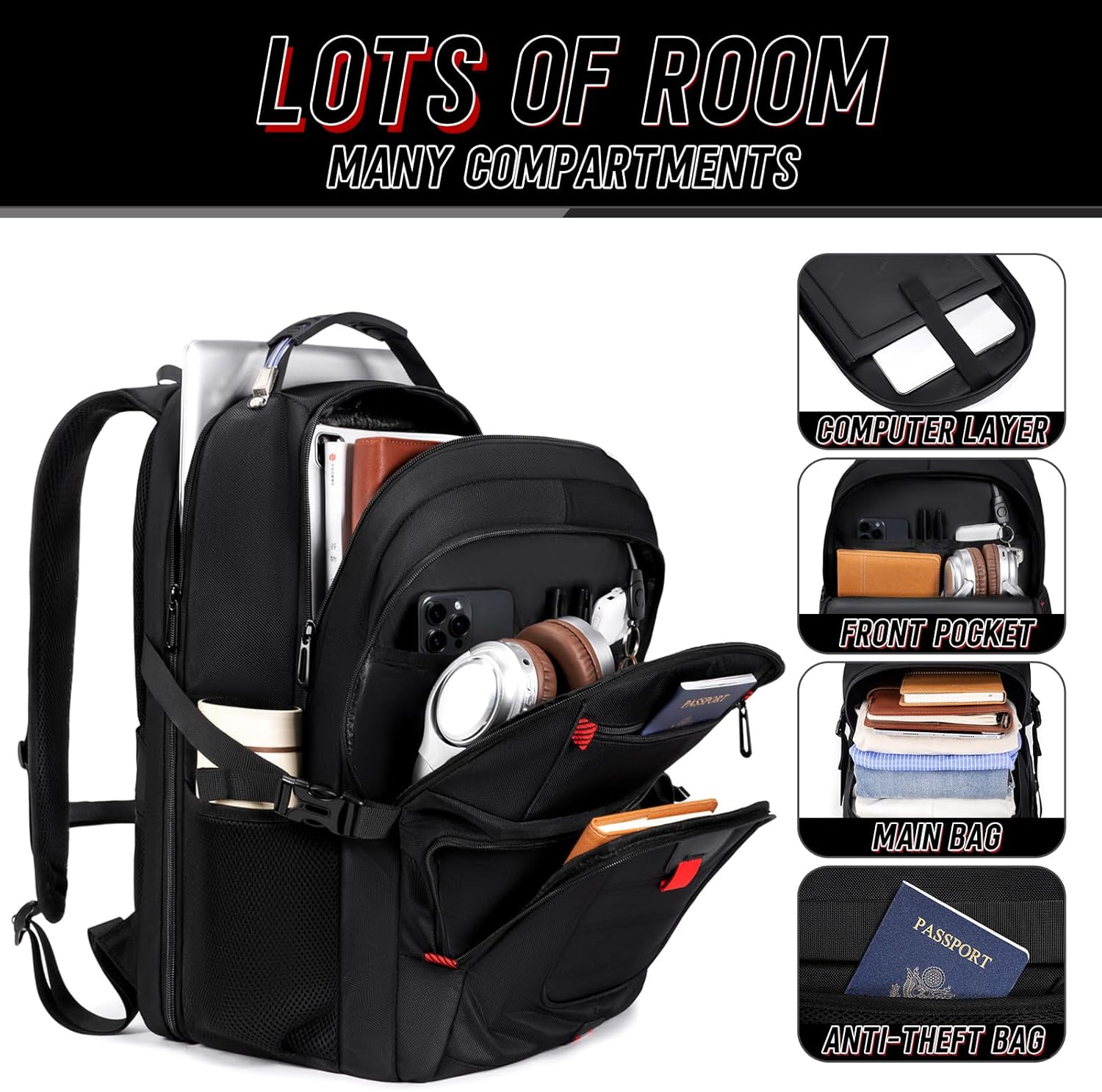 Z-MGKISS Travel Backpack,Extra Large Travel Laptop backpack, Travel Backpack for Men Women with TSA Airline Approved Luggage Bussiness Backpack, Black - Image 4