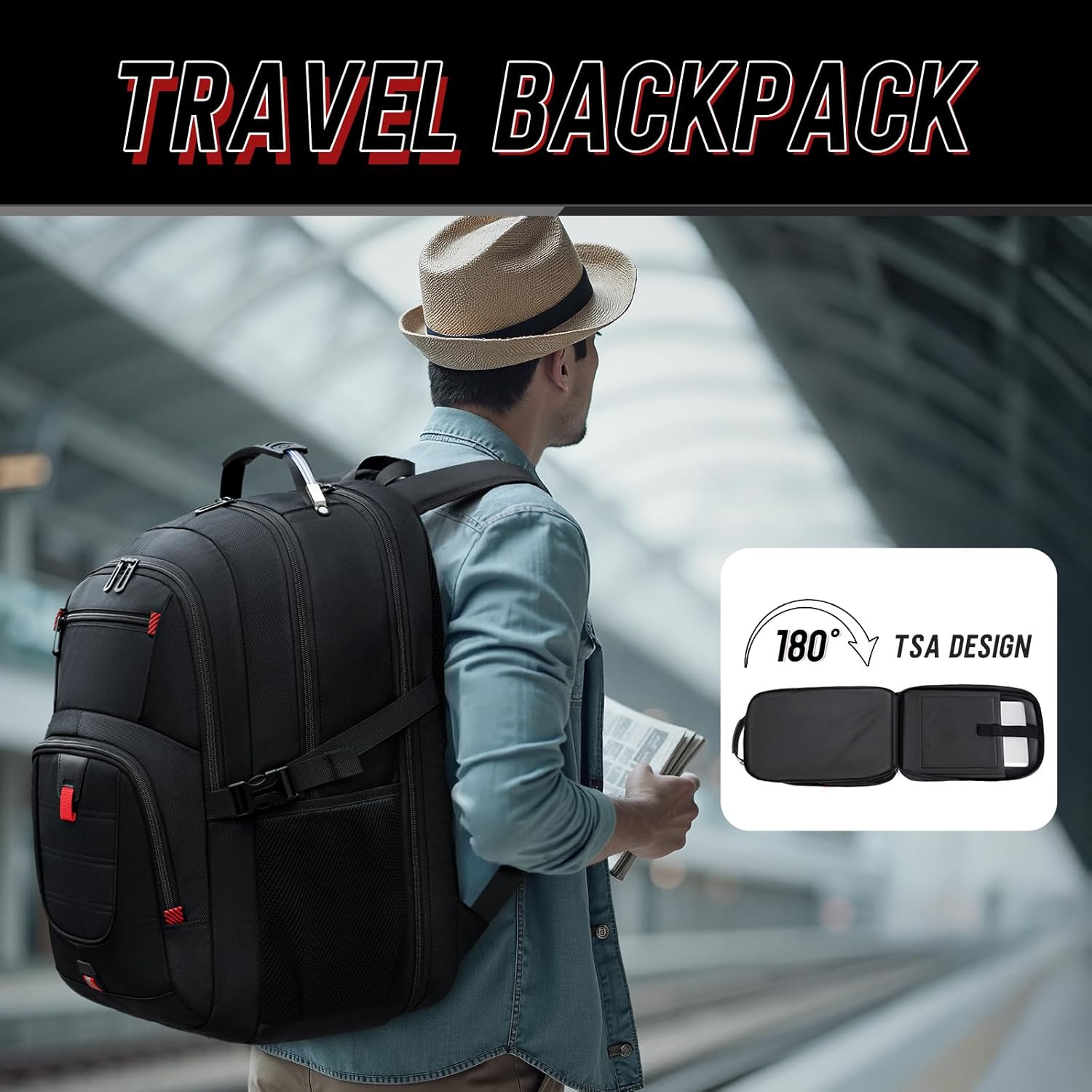 Z-MGKISS Travel Backpack,Extra Large Travel Laptop backpack, Travel Backpack for Men Women with TSA Airline Approved Luggage Bussiness Backpack, Black - Image 5