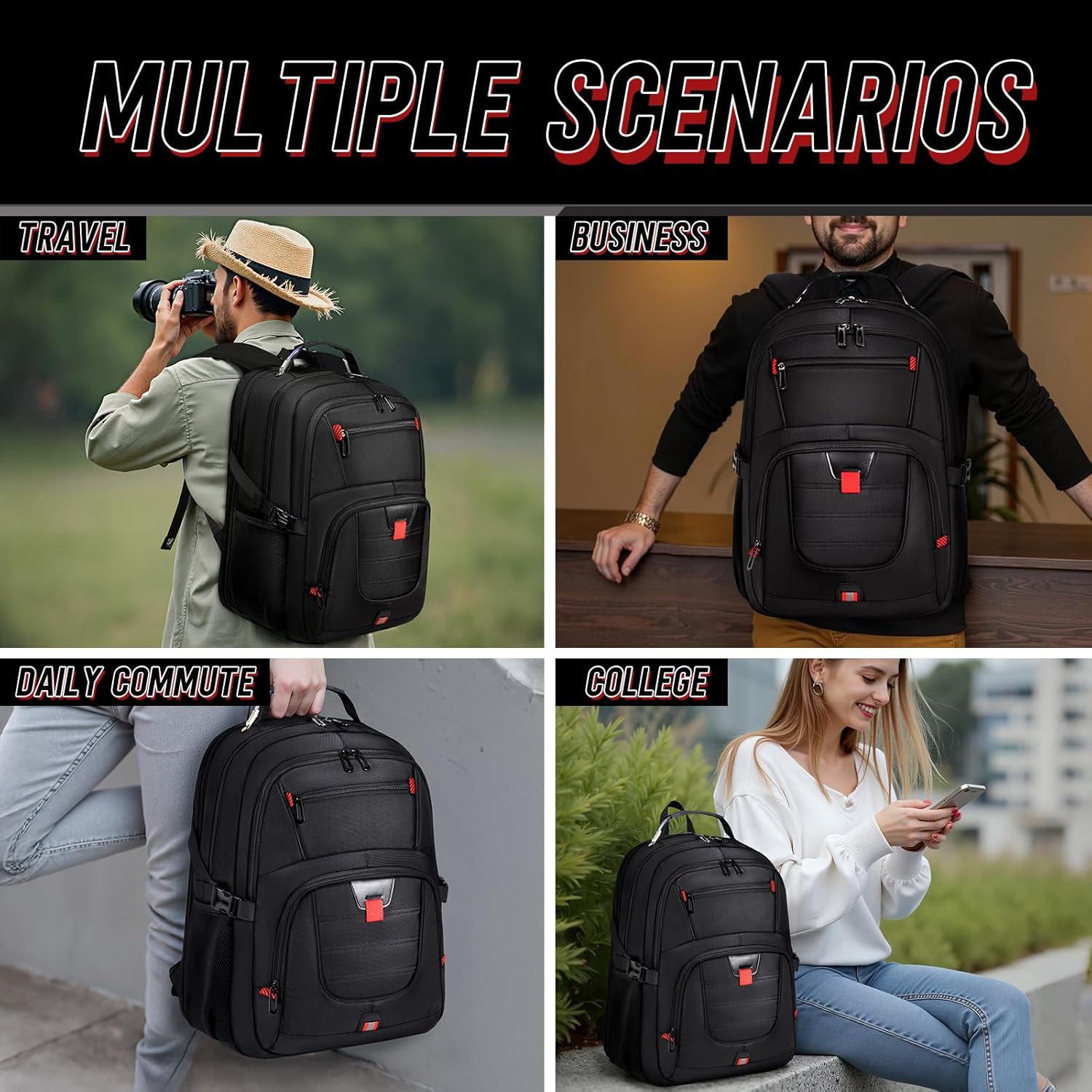 Z-MGKISS Travel Backpack,Extra Large Travel Laptop backpack, Travel Backpack for Men Women with TSA Airline Approved Luggage Bussiness Backpack, Black - Image 6