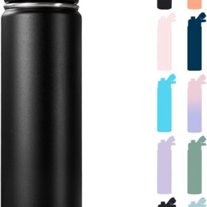 Fijinhom 24 oz Insulated Water Bottle with Handle, 304 Stainless Steel Water Bottles with Wide Mouth, Double Wall Vacuum Sports Water Bottle, BPA Free, Keep Cold and Hot, Black | with Handle, Water Bottles, Wide Mouth, Double Wall Vacuum, Sports Water Bottle, BPA Free