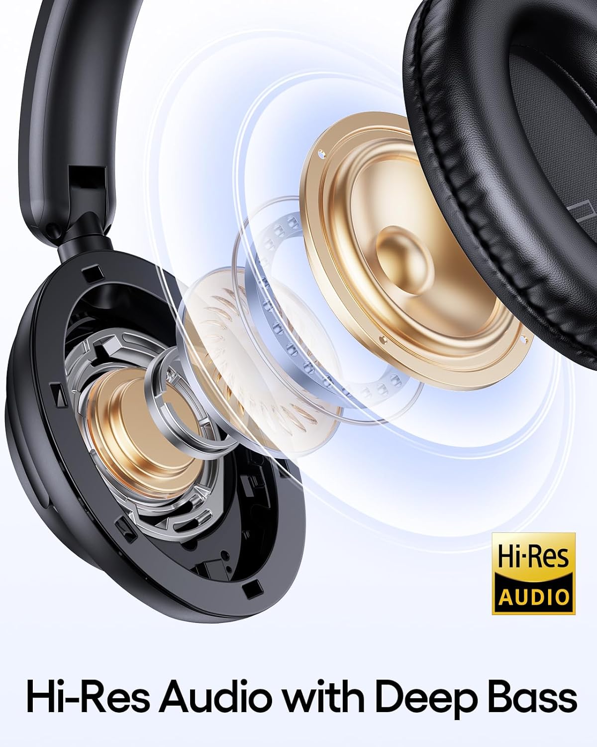 TAGRY Hybrid Active Noise Cancelling Headphones 100H Playtime Wireless Over Ear Bluetooth Headphone with Fast Charging Hi-Res Audio Comfort Earcups Headsets for Travel Home Office Phone PC Black - Image 4