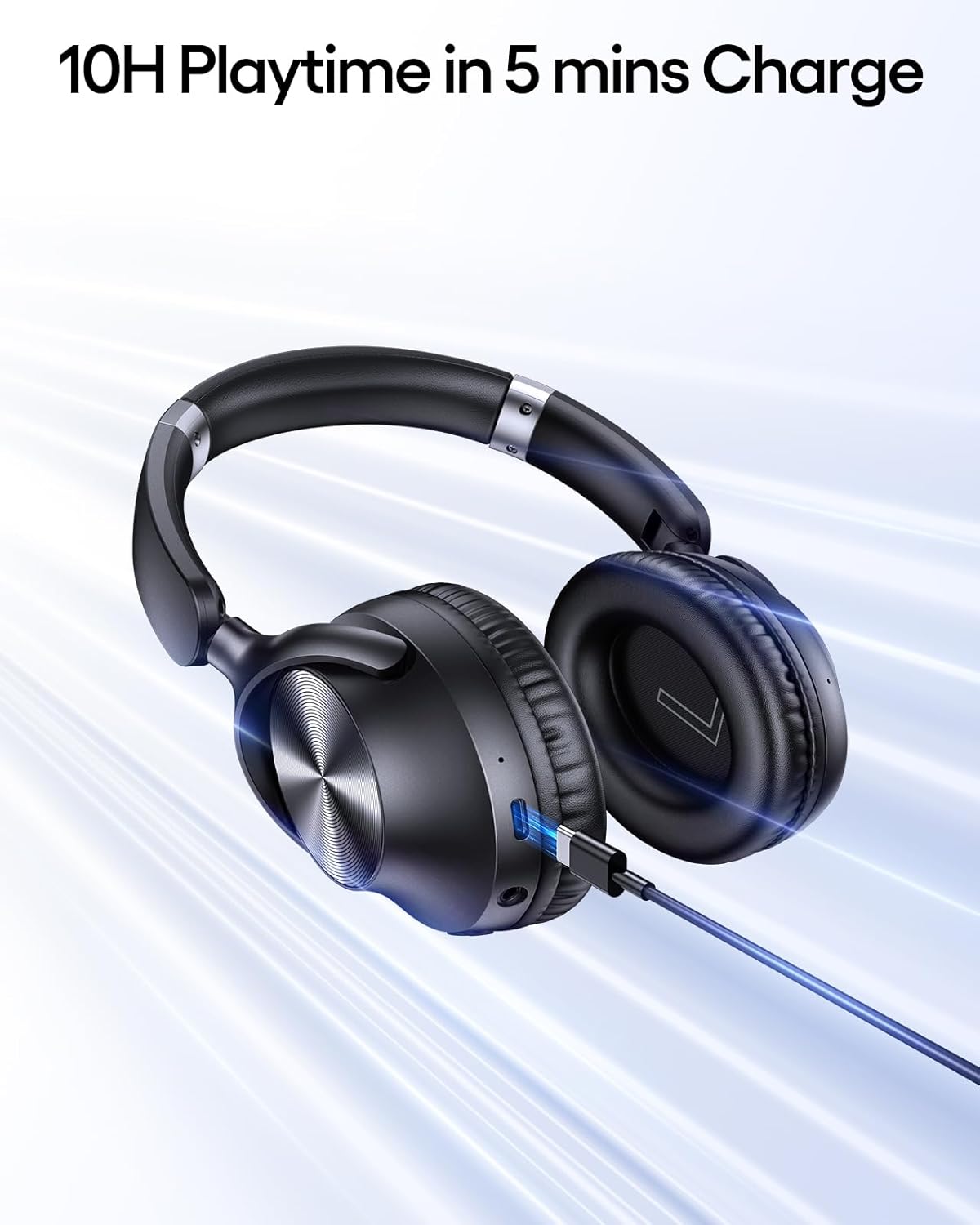 TAGRY Hybrid Active Noise Cancelling Headphones 100H Playtime Wireless Over Ear Bluetooth Headphone with Fast Charging Hi-Res Audio Comfort Earcups Headsets for Travel Home Office Phone PC Black - Image 5
