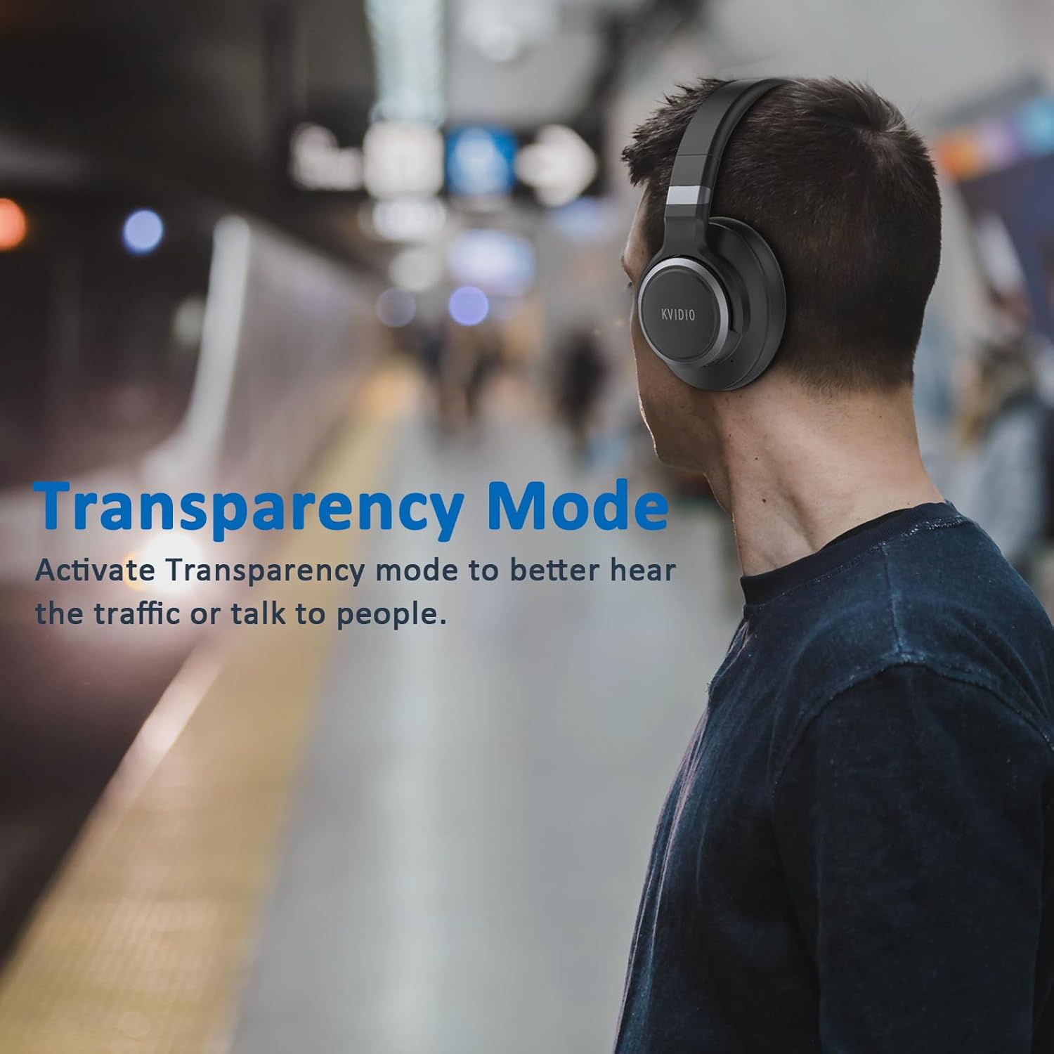 KVIDIO Active Noise Cancelling Headphones, 70 Hours Playtime Bluetooth Headphones Wireless with Microphone, Transparency Mode, Deep Bass and Hi-Fi Stereo Sound Over Ear for Travel Office - Image 4