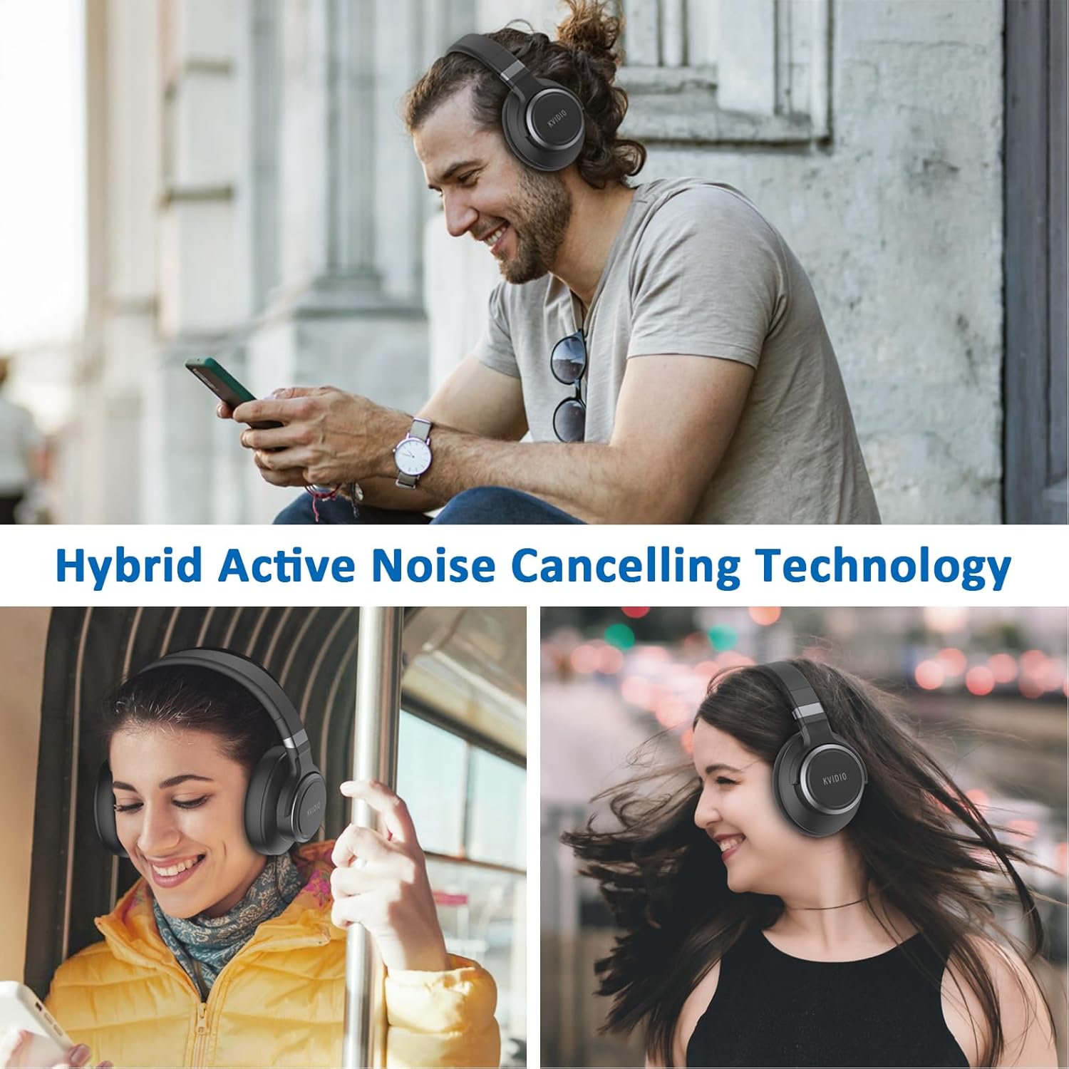 KVIDIO Active Noise Cancelling Headphones, 70 Hours Playtime Bluetooth Headphones Wireless with Microphone, Transparency Mode, Deep Bass and Hi-Fi Stereo Sound Over Ear for Travel Office - Image 5