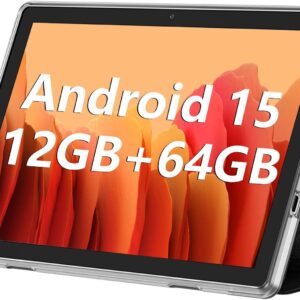 ECOPAD 10.1 Inch Tablet, Android 15 Tablets 12GB(4+8) RAM / 64GB ROM / 1TB SD Card Expansion, 1280x800 IPS HD Touchscreen, 6000mAh Battery, Bluetooth 5.0, Dual Cameras, GMS, Dual Band WiFi, Black